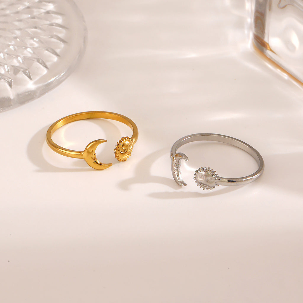 Energy design with Sun and Moon adjustable open ring Stainless steel tarnish free water resistant