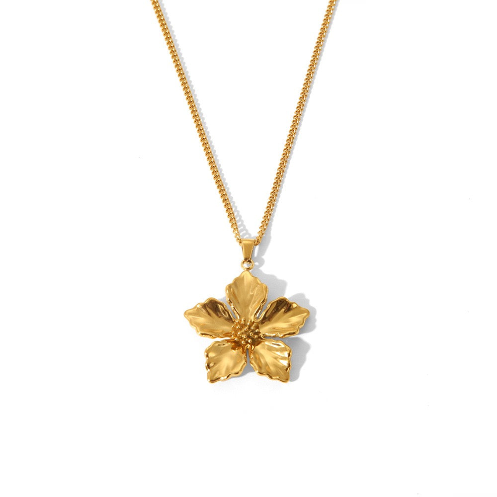Five-petaled flower exquisite design for any season  stainless steel tarnish free water resistant necklace