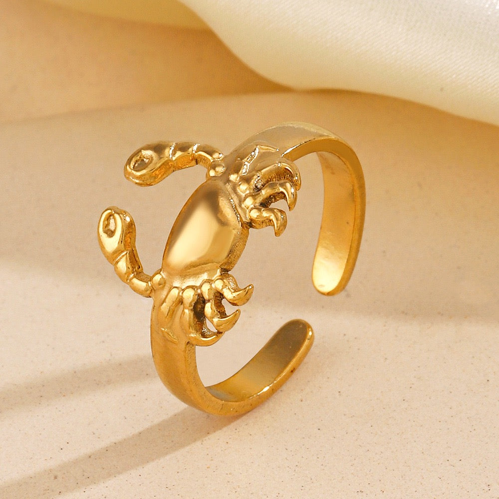 Little crab ocean beach style adjustable open ring stainless steel tarnish free