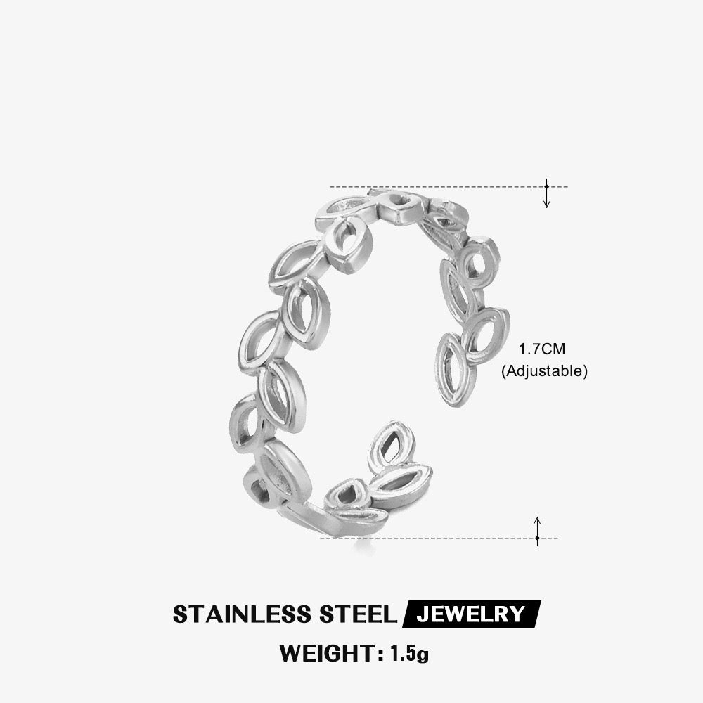 Leaf design stainless steel tarnish fee adjustable size ring