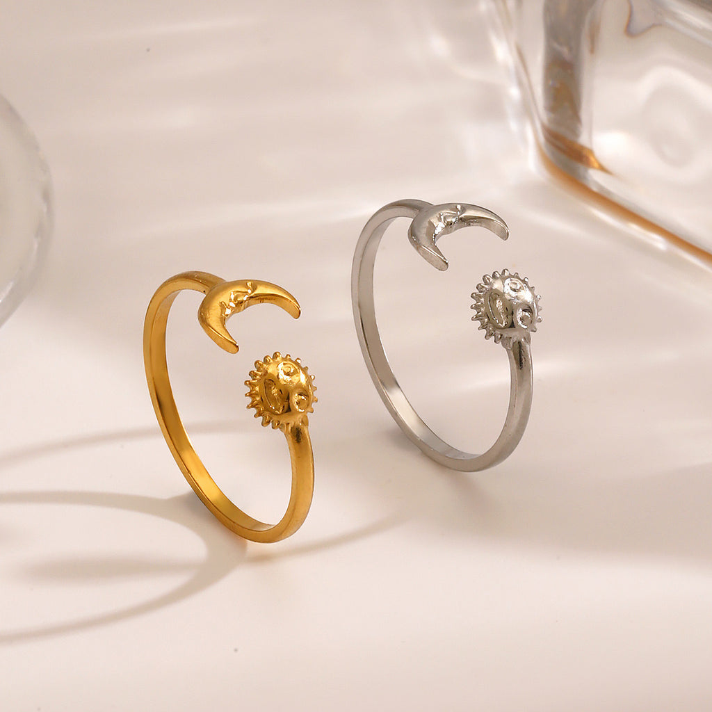 Energy design with Sun and Moon adjustable open ring Stainless steel tarnish free water resistant