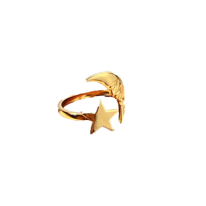 Moon with star energy open adjustable ring stainless steel tarnish free