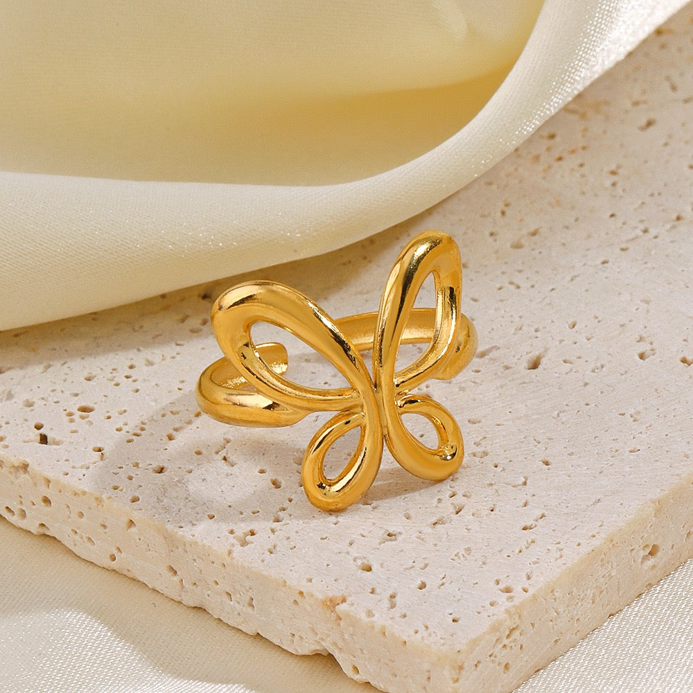 Butterfly shape design adjustable stainless steel water-resistant ring
