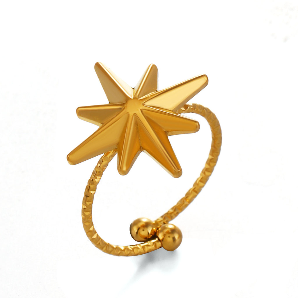 Star design stainless steel tarnish free water resistant adjustable size gold&silver ring