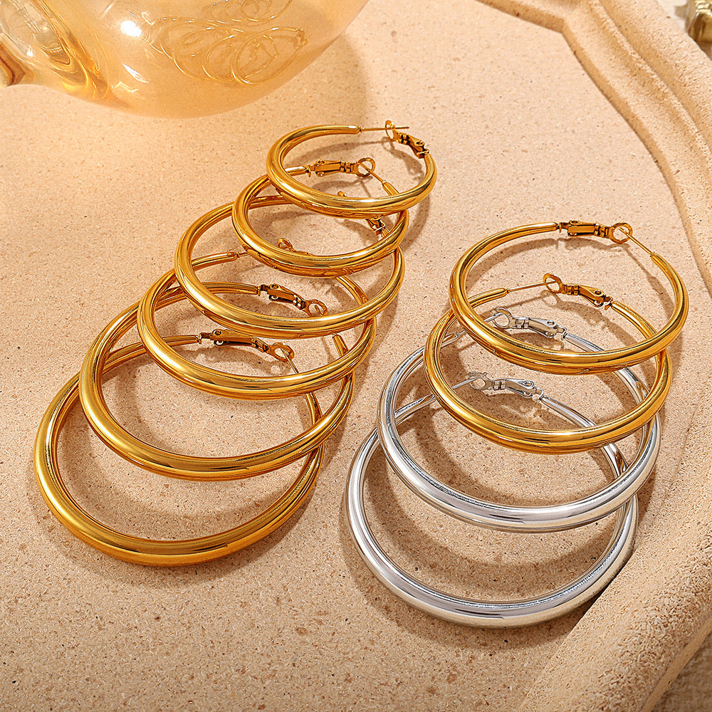 Large 60cm essential hoops earrings gold&silver stainless steel tarnish free