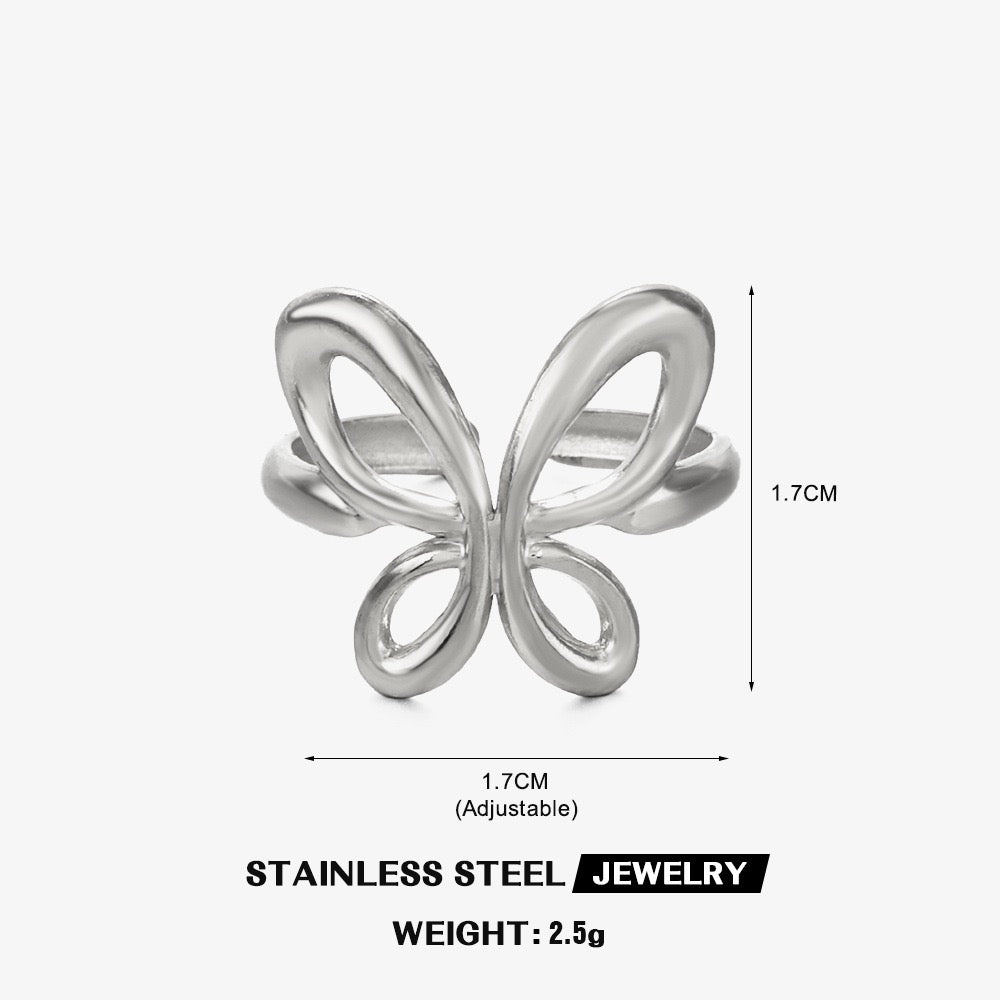 Butterfly shape design adjustable stainless steel water-resistant ring