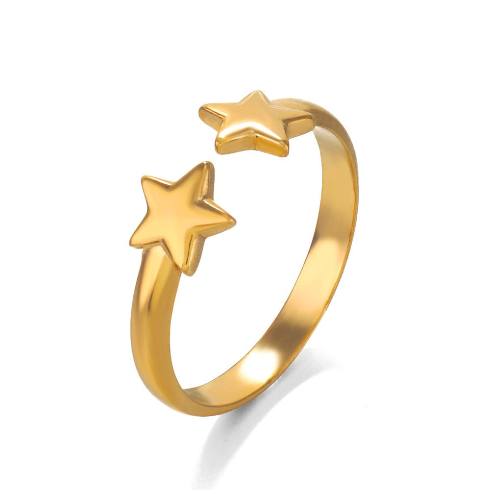 2 little stars adjustable open ring stainless steel water-resistant