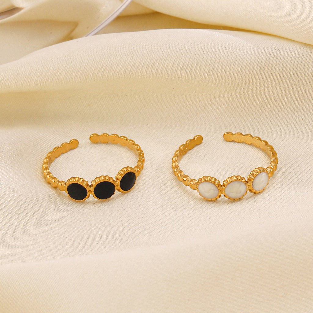 3 Black or white small circles design stainless steel tarnish free adjustable ring