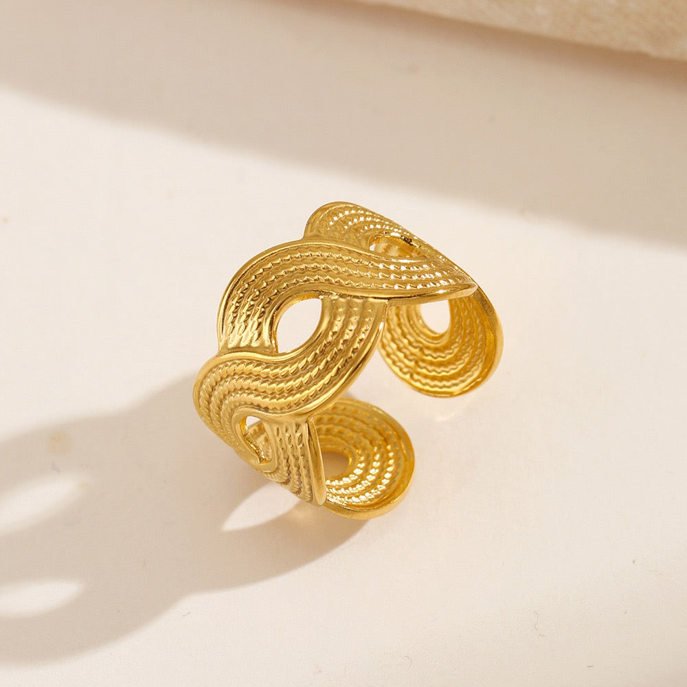 Geometric chunky shapes adjustable open ring stainless steel tarnish free