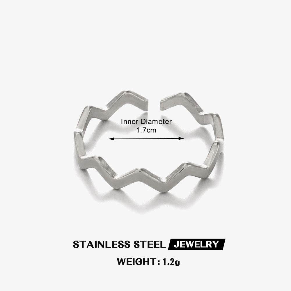 Wavy classic design stainless steel tarnish free water resistant adjustable size ring