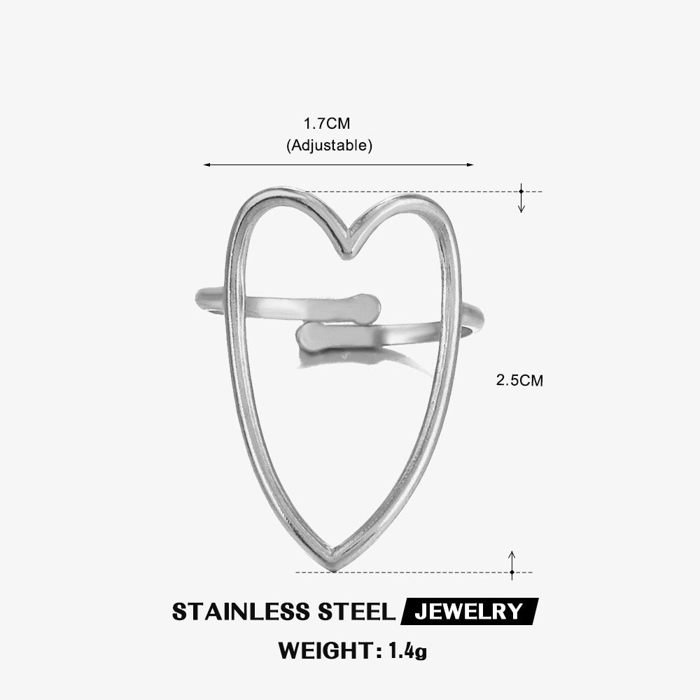 Large heart design gold&silver adjustable ring stainless steel tarnish free water resistant simple