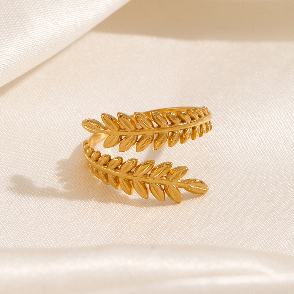 Fairy tree leaf adjustable silver & gold ring stainless steel tarnish free