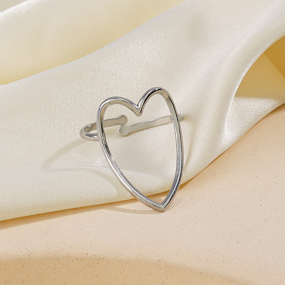 Large heart design gold&silver adjustable ring stainless steel tarnish free water resistant simple