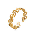 Leaf design stainless steel tarnish fee adjustable size ring