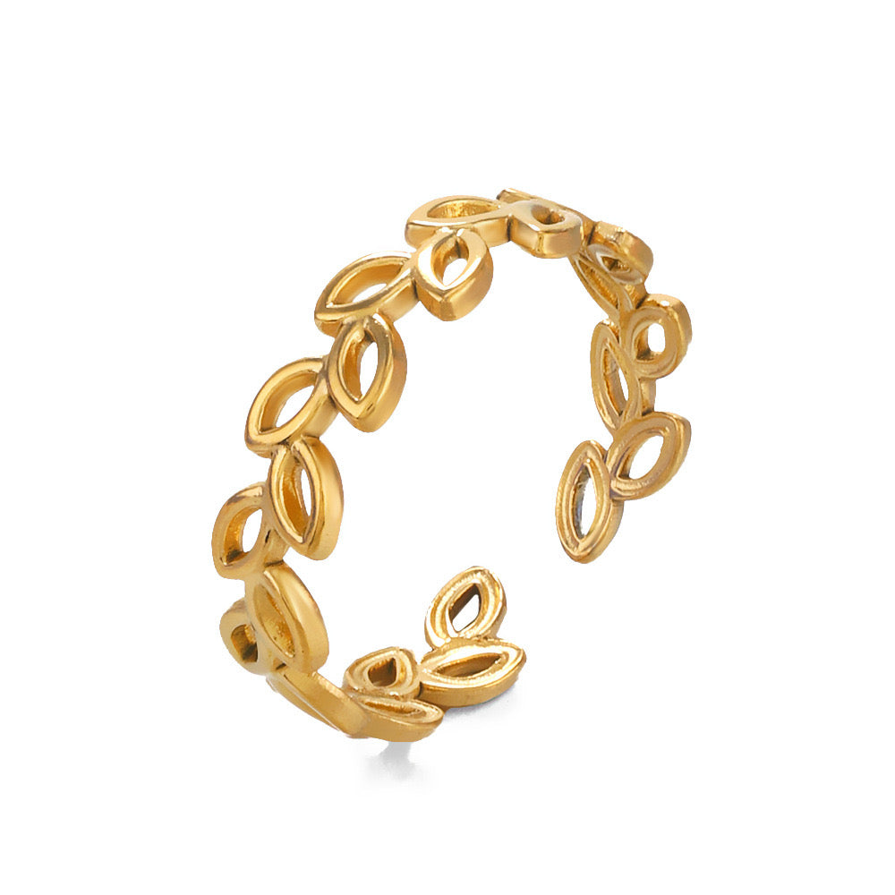 Leaf design stainless steel tarnish fee adjustable size ring