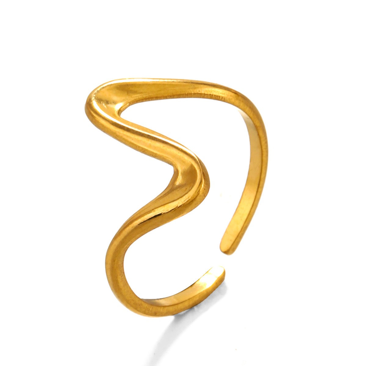 Wave geometric design adjustable open ring stainless steel water resistant