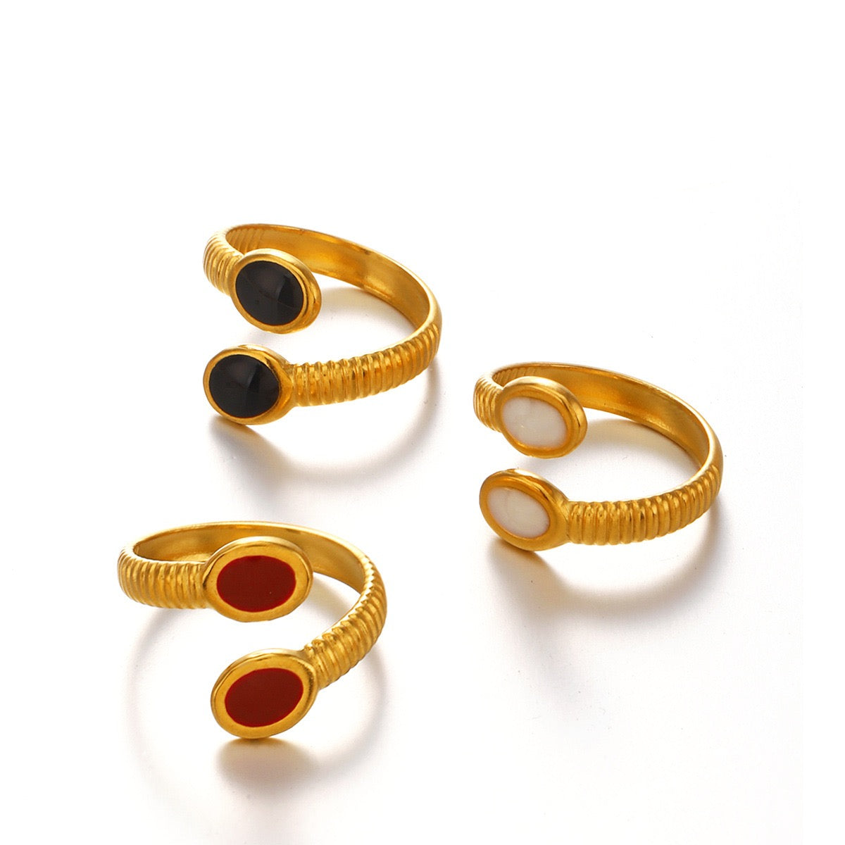 color oval with pattern open ring stainless steel water-resistant