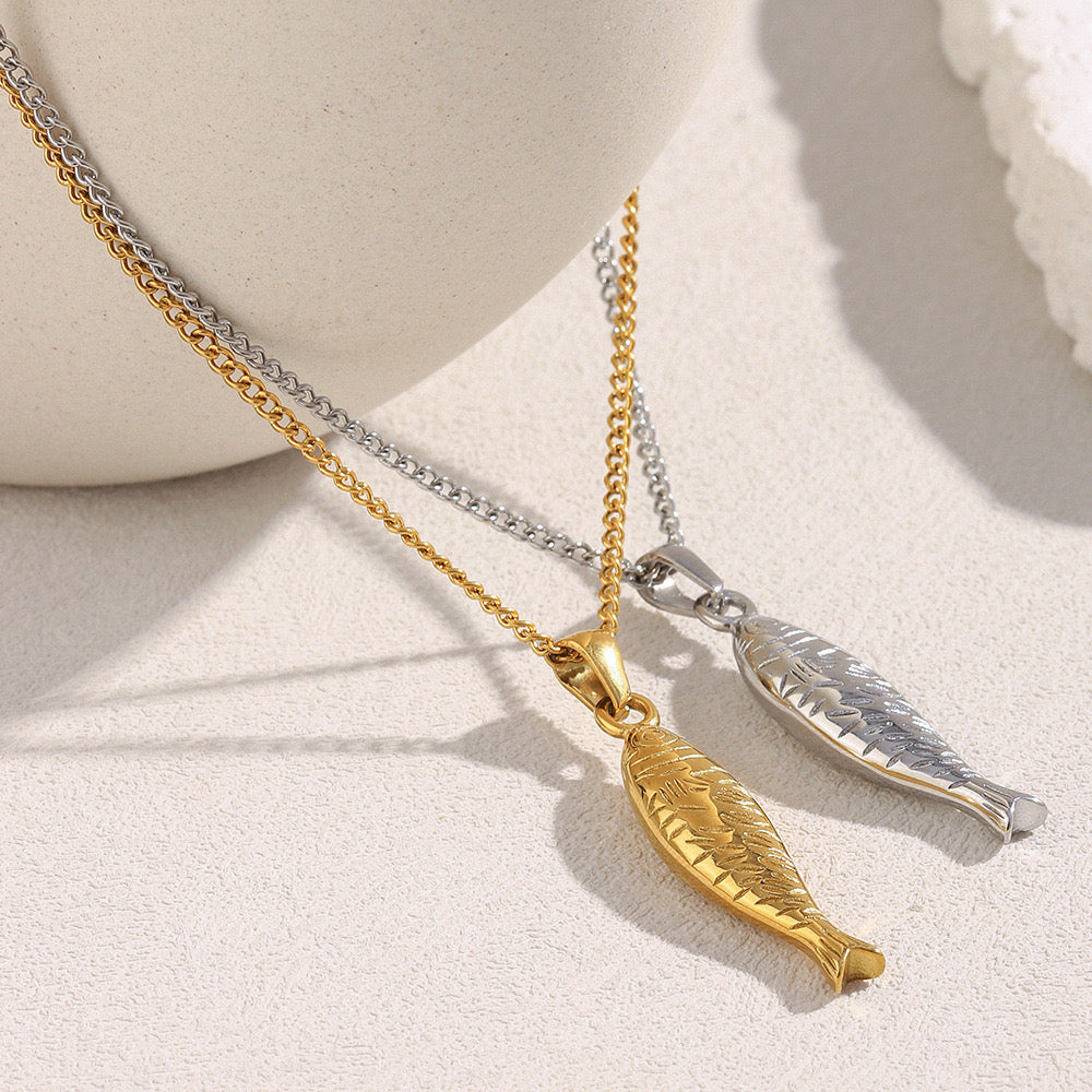 Fish ocean inspired design necklace stainless steel tarnish free water resistant