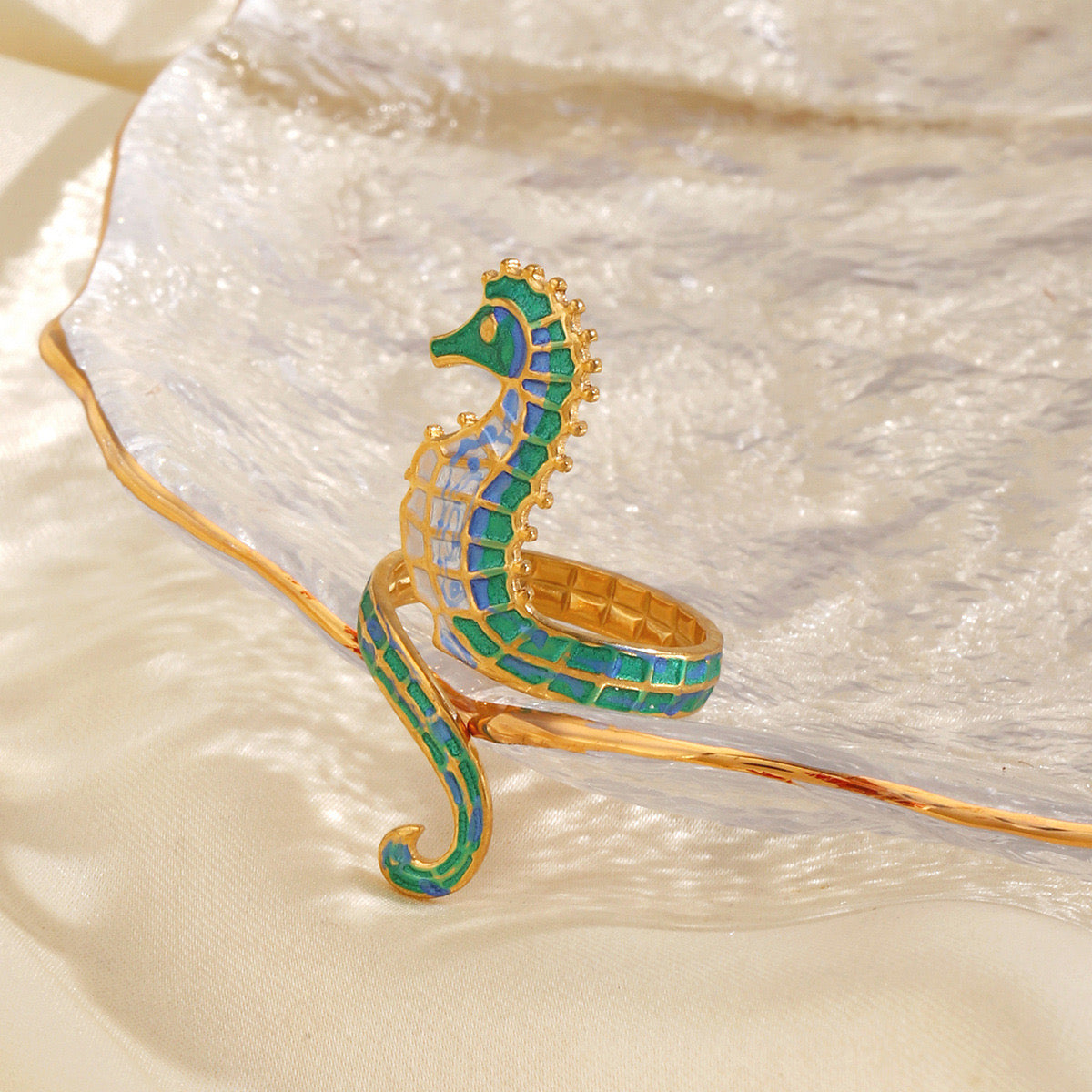 Colourful large Seahorse adjustable ring stainless steel tarnish free water resistant