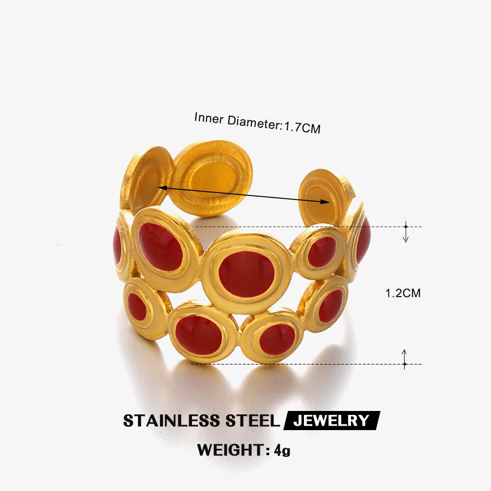 2 layers of small circles with colour ethnic style adjustable ring stainless steel water resistant