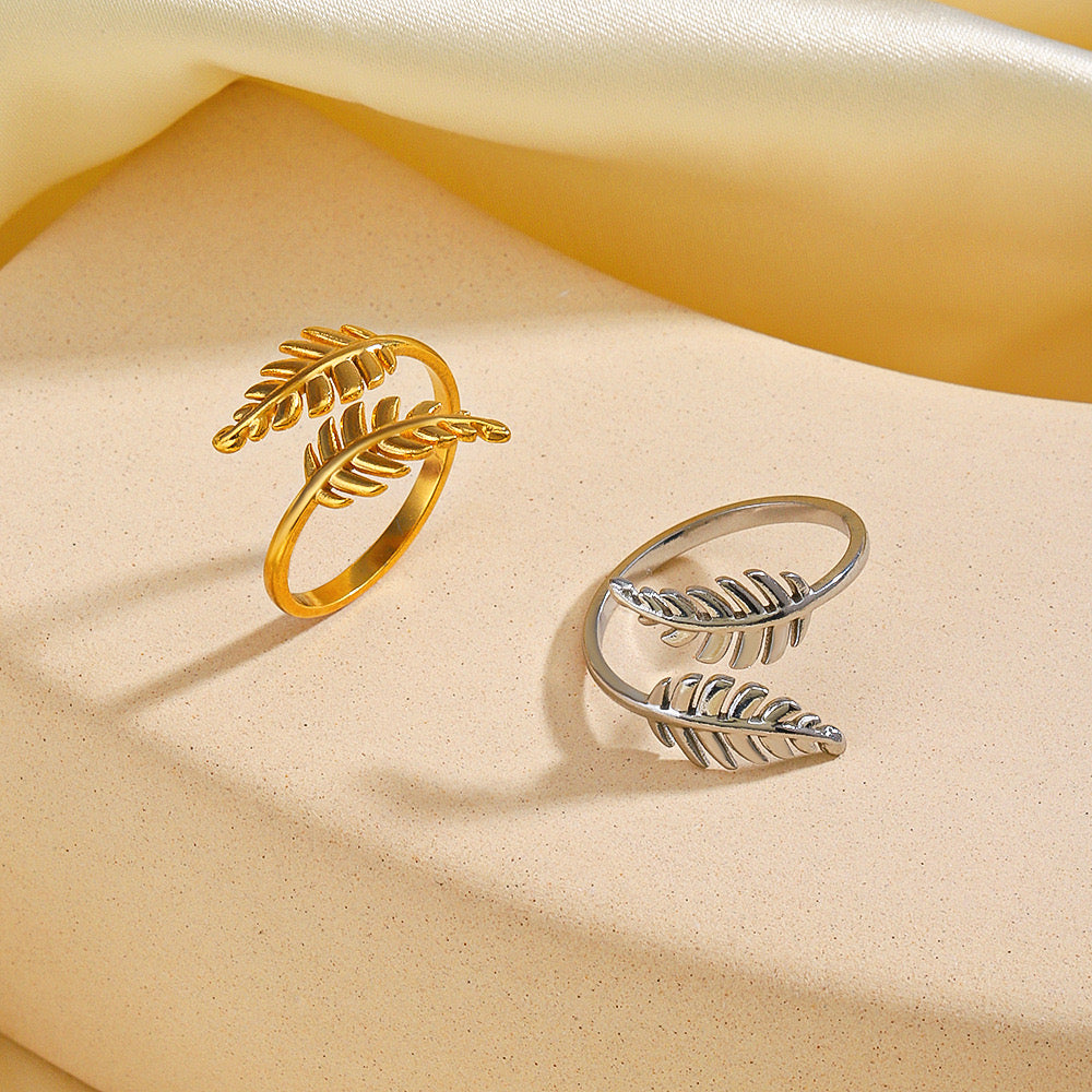 Tree leaf adjustable ring stainless steel water resistant tarnish free