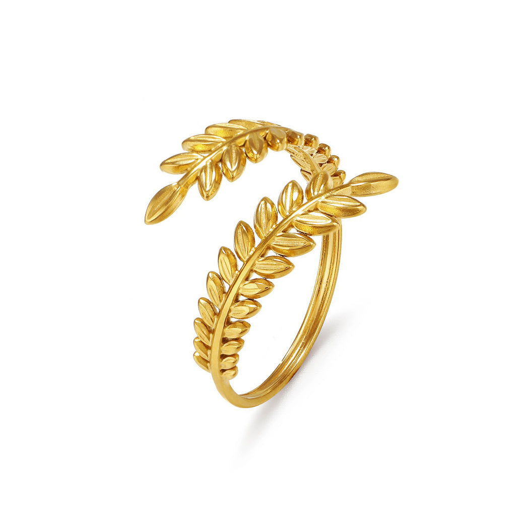 Fairy tree leaf adjustable silver & gold ring stainless steel tarnish free