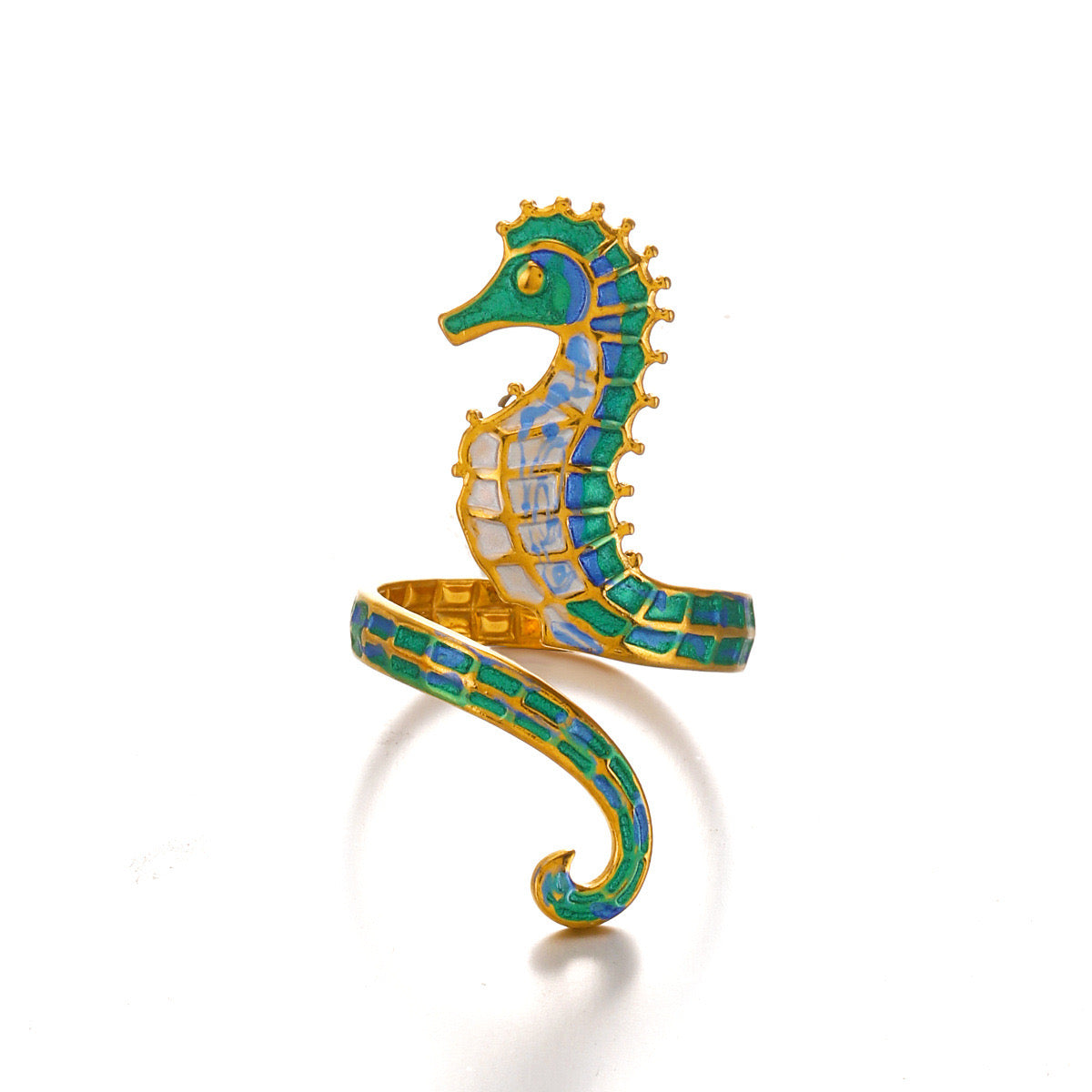 Colourful large Seahorse adjustable ring stainless steel tarnish free water resistant