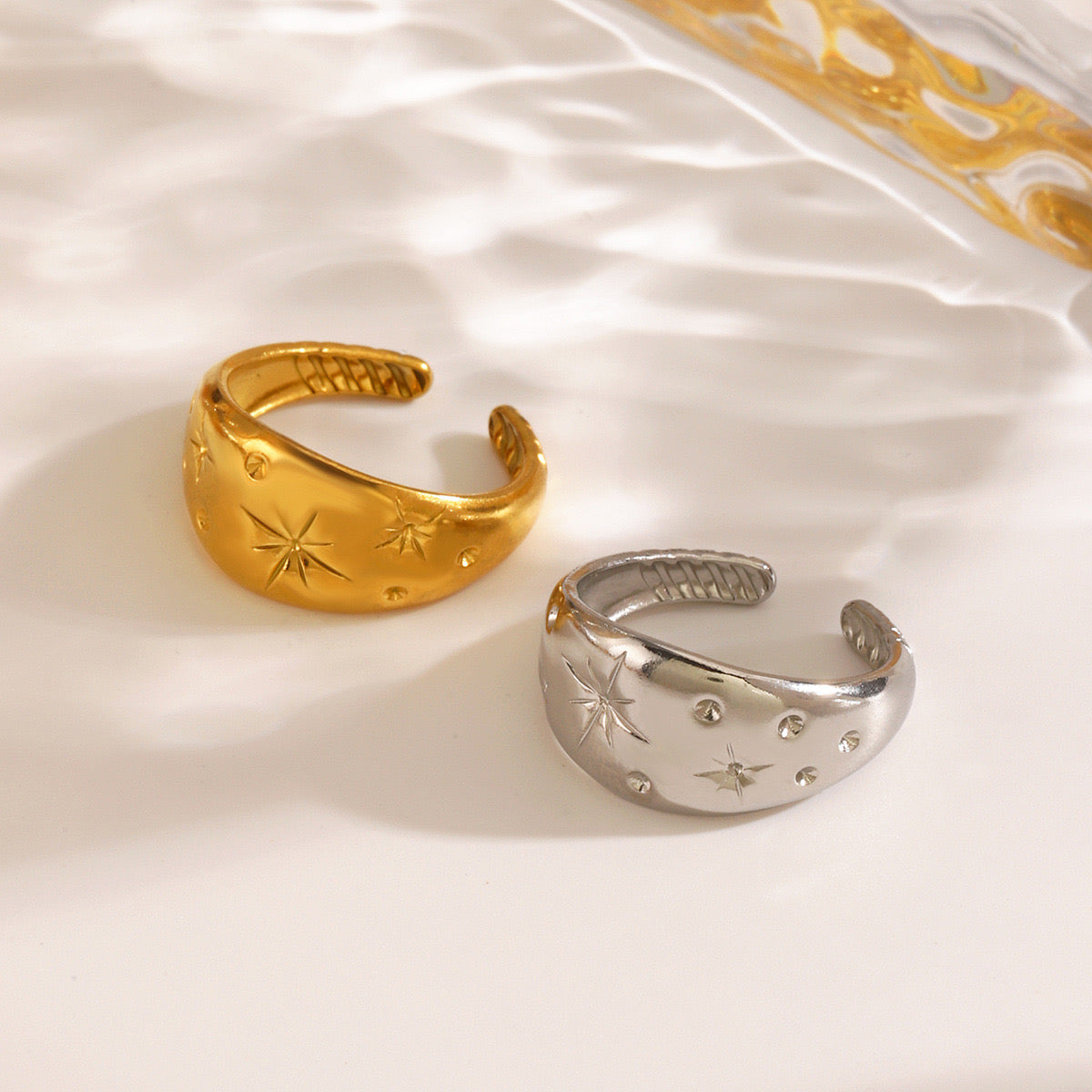 Starry sky design chunky adjustable ring stainless steel tarnish free water resistant