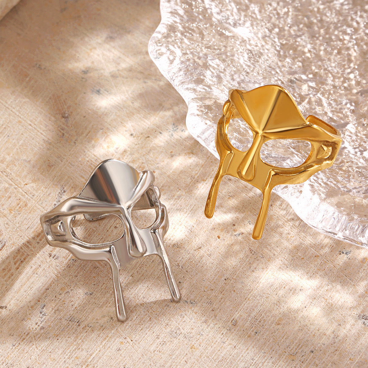 Armour head design adjustable size gold&silver ring stainless steel tarnish free