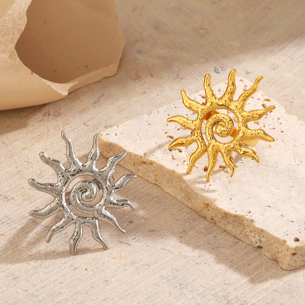 Sun with Swirl pattern ocean inspired adjustable ring stainless steel tarnish free water resistant  confidence and stylish