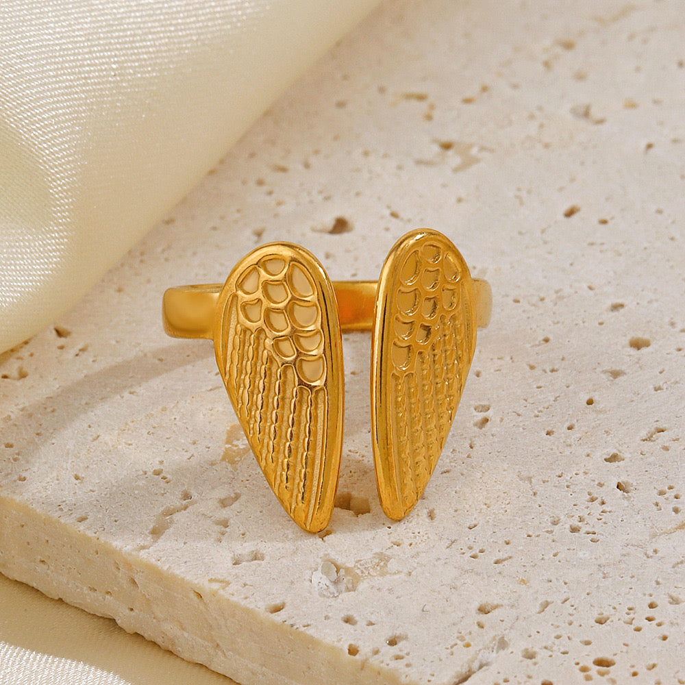 Angle wing design adjustable ring stainless steel water resistant tarnish free