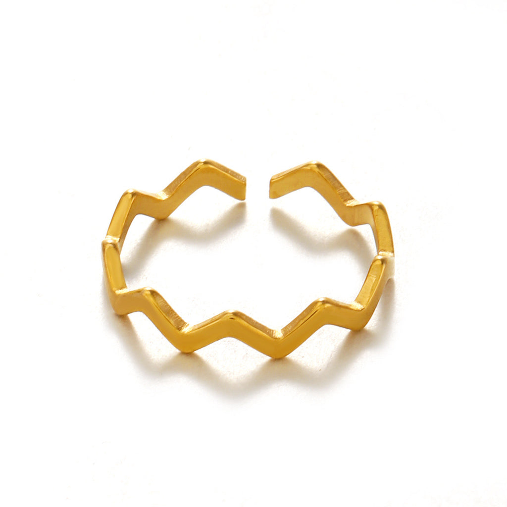 Wavy classic design stainless steel tarnish free water resistant adjustable size ring