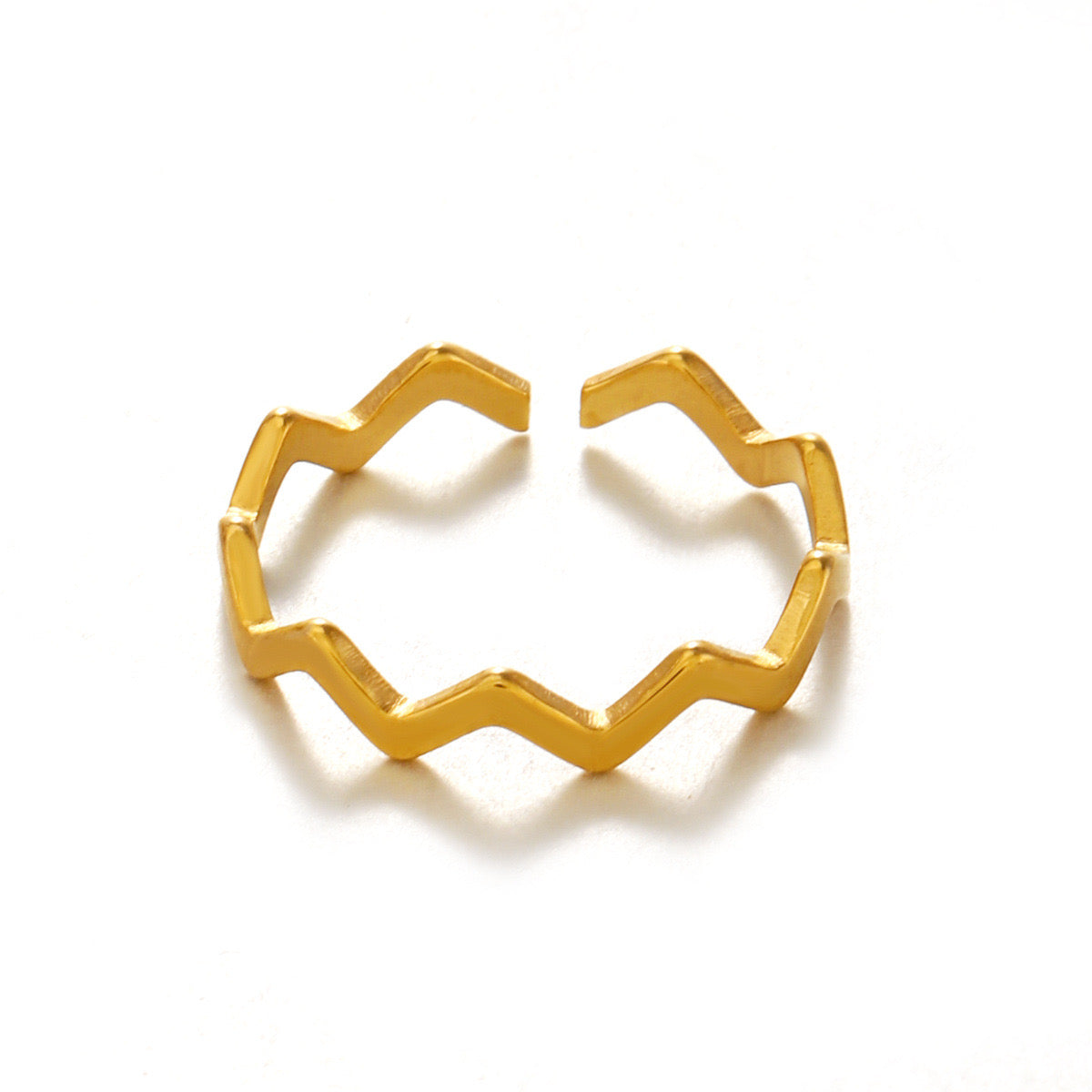 Wavy classic design stainless steel tarnish free water resistant adjustable size ring