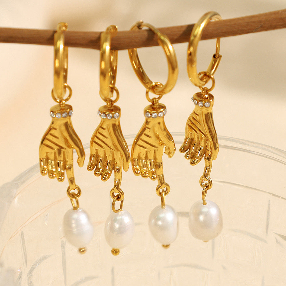 Fresh water pearls with hand cool dangle style earrings stainless steel tarnish free water resistant