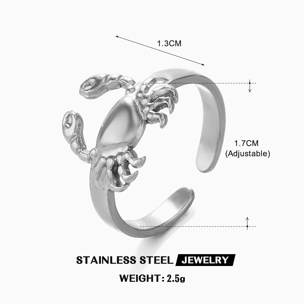 Little crab ocean beach style adjustable open ring stainless steel tarnish free