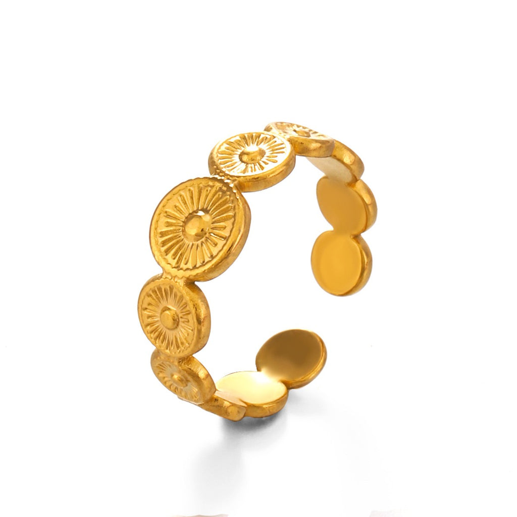 Ethnic style little sun circles adjustable stainless steel tarnish free ring