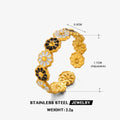 Floral Daisy design adjustable ring 18K Gold stainless steel tarnish free water resistant