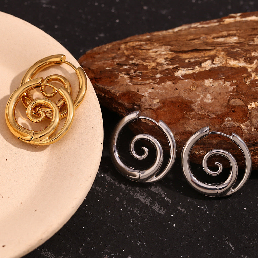 Swirls ocean inspired hoops earrings in silver&gold stainless steel waterproof