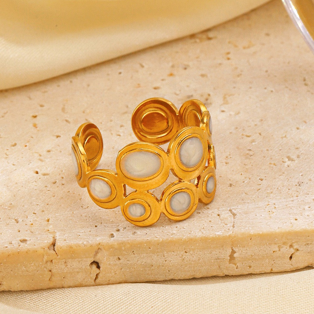 2 layers of small circles with colour ethnic style adjustable ring stainless steel water resistant