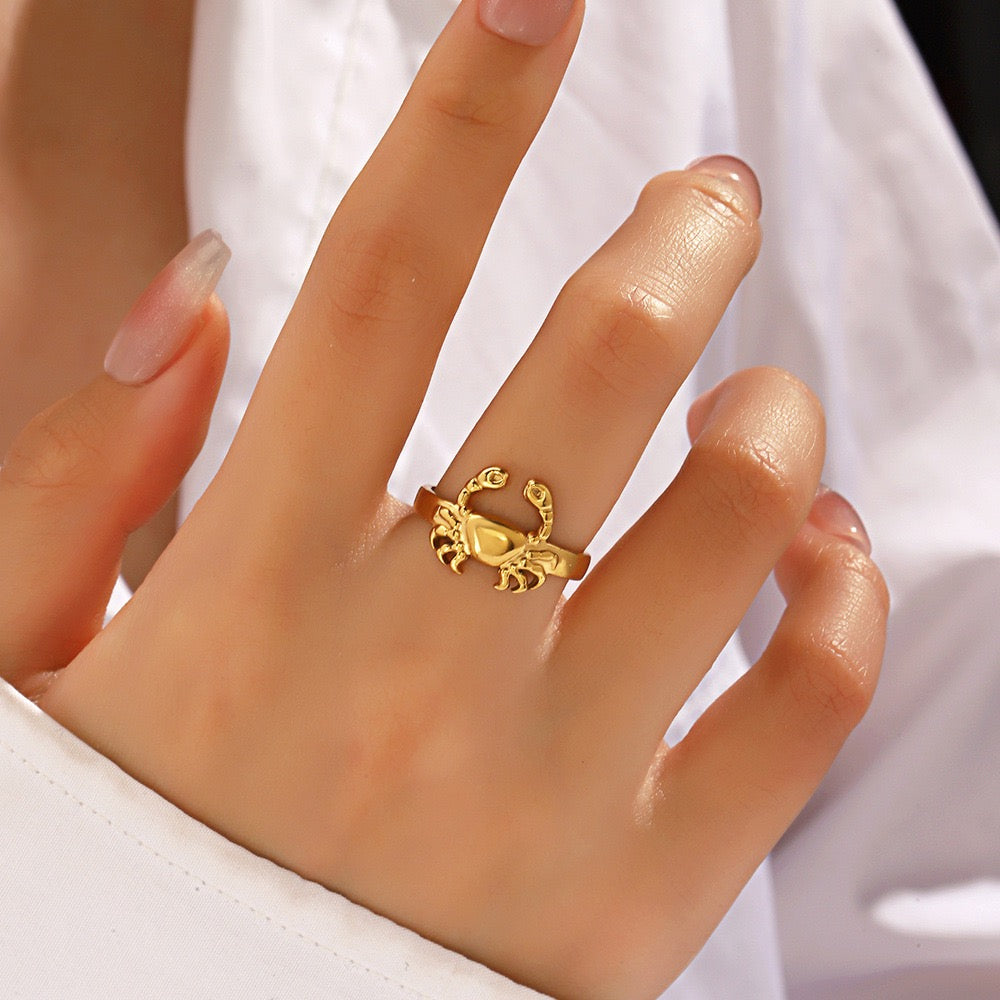 Little crab ocean beach style adjustable open ring stainless steel tarnish free