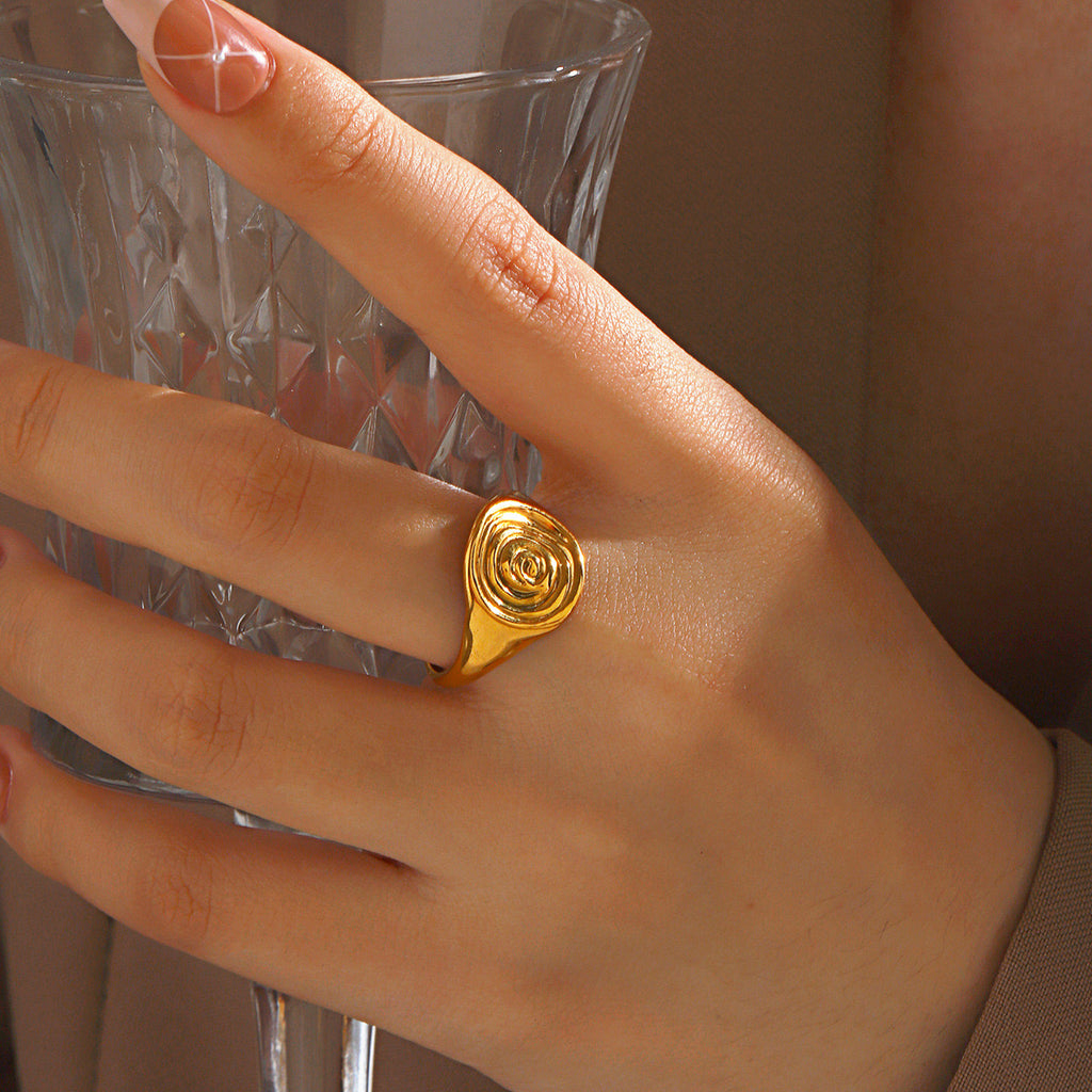 Swirl ocean inspired adjustable ring stainless steel tarnish free water resistant