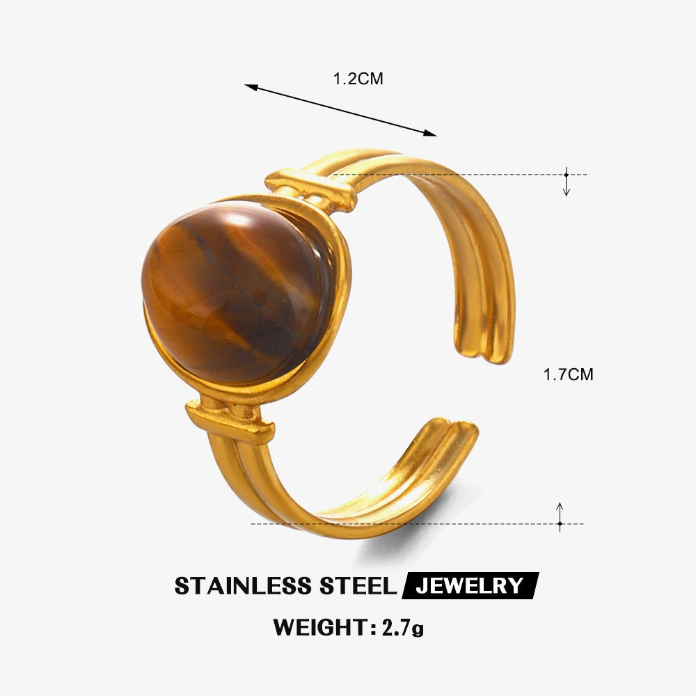 Stone circles classic energy design adjustable open ring stainless steel water resistant