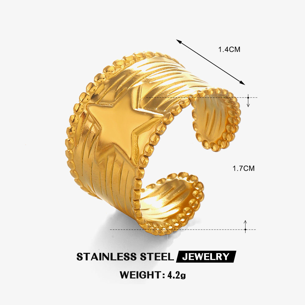 Star chunky ring stainless steel tarnish free adjustable size