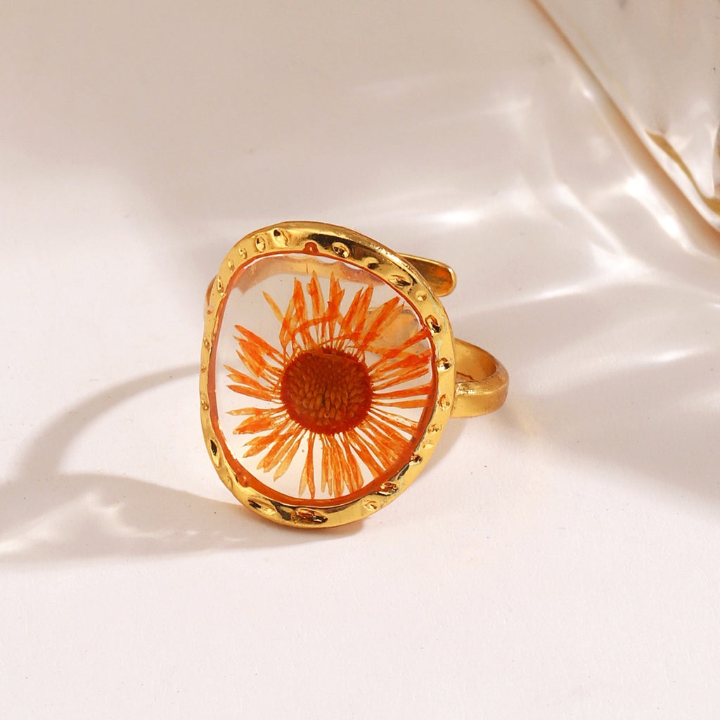 Preserved flowers design adjustable ring stainless steel water-resistant