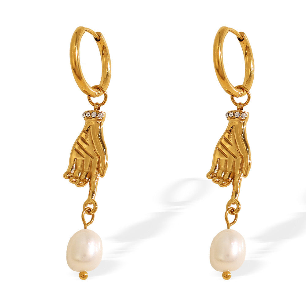 Fresh water pearls with hand cool dangle style earrings stainless steel tarnish free water resistant