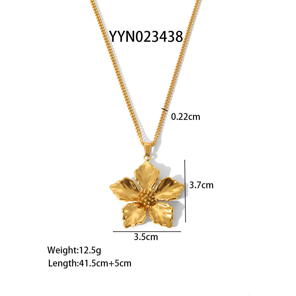 Five-petaled flower exquisite design for any season  stainless steel tarnish free water resistant necklace