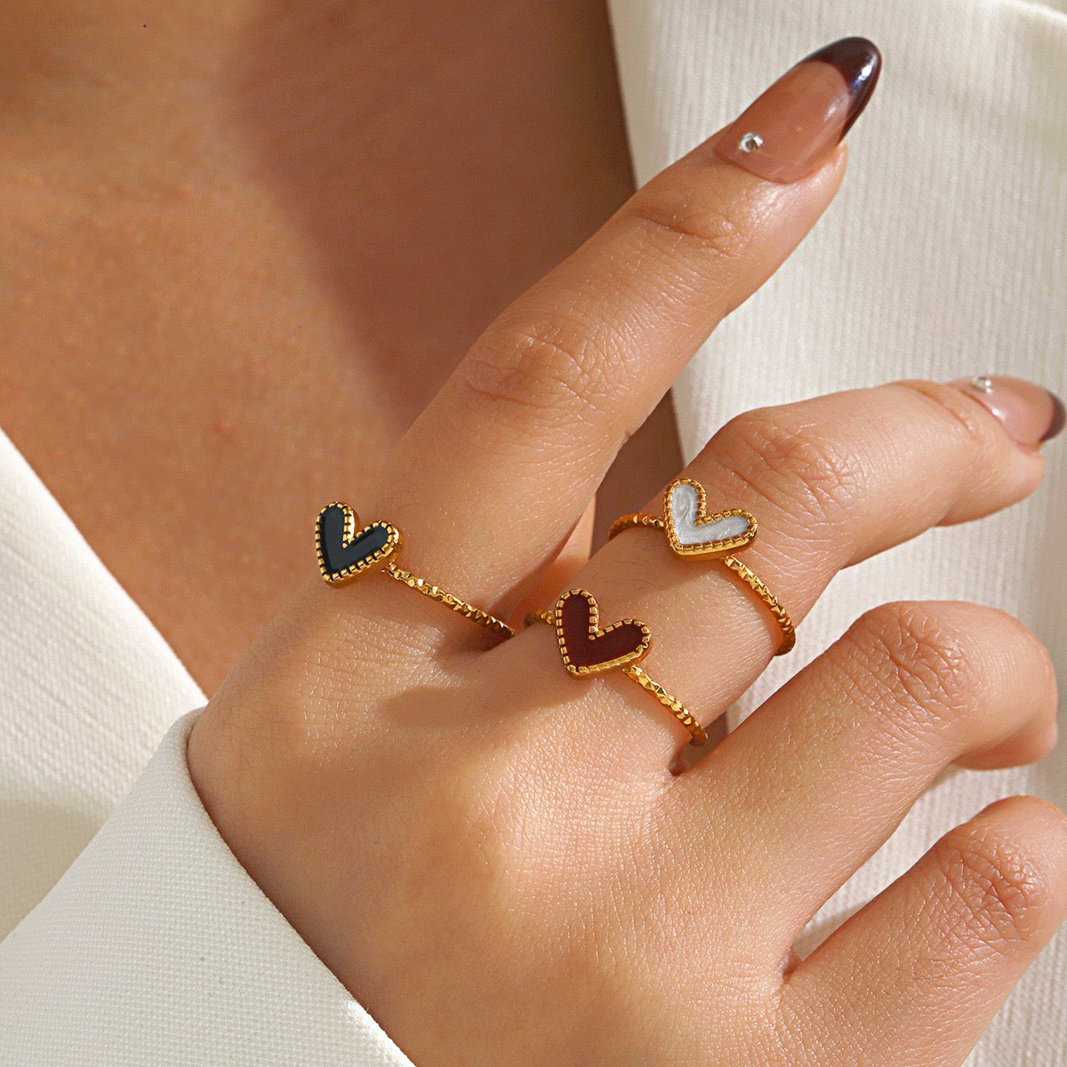 Little colourful heart design adjustable open ring stainless steel tarnish free water resistant