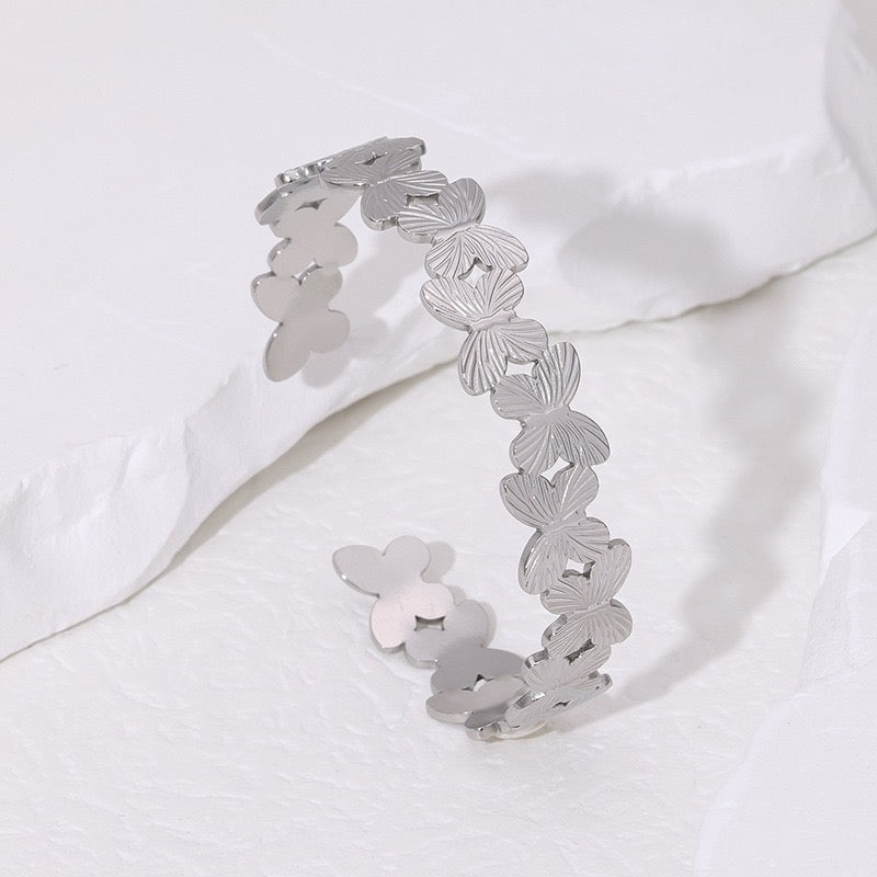 Butterflies design open adjustable bangle silver&gold stainless steel tarnish free