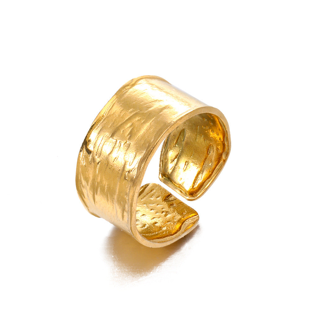 Shiny texture simple adjustable ring gold & silver stainless steel water resistant tarnish free