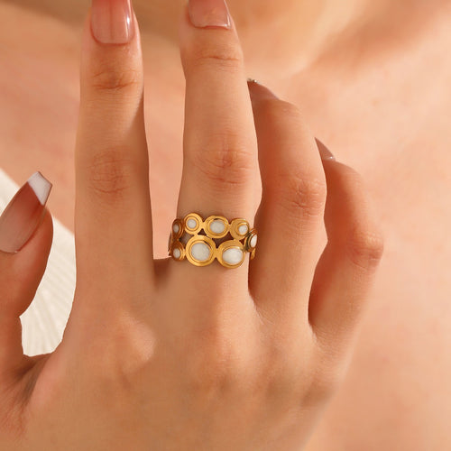 2 layers of small circles with colour ethnic style adjustable ring stainless steel water resistant